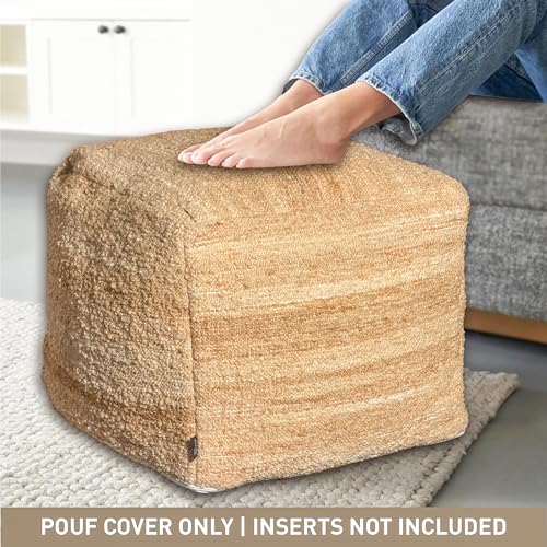 Chardin home Unstuffed Pouf Ottoman Cover, DIY Fillable Floor Pouf with Storage, Indoor Outdoor Square Ottoman, Footrest, Boho Decorative Floor Pillow, Small Accent Seat,16.5" x 16.5"x 12.9", Beige - color: Beige, size: 16.5"D x 16.5"W x 12.9"H