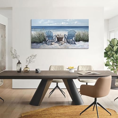 HGUAOA Coastal Wall Art - Large Landscape Wall Pictures for Living Room, Bedroom Pictures, Ocean Beach Artwork, Blue Wall Art, Above Bed Decor, Coastal Landscape Wall Decor, Beach Pinting - color: Coastal, size: 40"L x 20"W