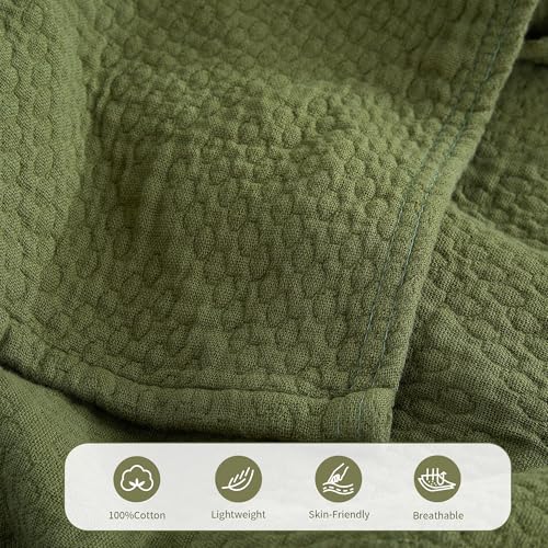 Premium 100% Cotton Blanket – All-Season Soft Breathable Bed Blanket for Throw Size – Lightweight Stylish Textured Throw for Bed– Giftable Cozy Bedding - color: Green, size: Throw (50"x60")