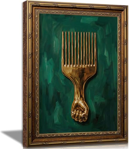 Vintage Gold Framed African American Black Power Wall Art Framed – Gold Afro Pick Melanin Afrocentric Painting Picture PrintPoster Wall Decor for Living Room Bedroom, 8x10 Inches - color: Afro Pick With Fist Handle, size: 8"L x 10"W