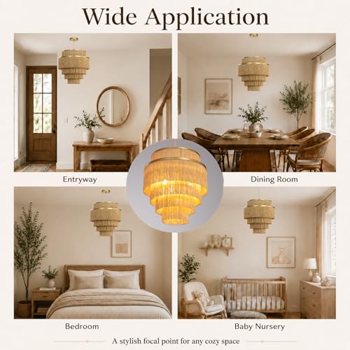 5-Tiered Boho Chandelier with Metal and Fringe,3 Lights Fringe Pendant Light Fixture,Tassle Chandelier for entryway,Dining Room,Baby Nursery,Gold - color: 5-Tiered-Gold