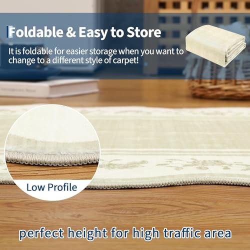 Garvee Washable Rugs for Living Room 8x10 Area Rugs for Bedroom Scalloped Rug Modern Bordered Non Slip Large Kids Bedroom Carpet Indoor Stain Resistant Floor Cover for Dining Room Office Nursery Beige - color: Beige, size: 8' x 10' (Rectangular)