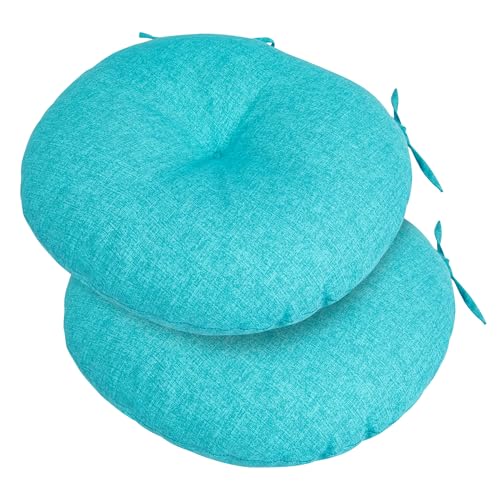 FUNHOME 15"x15"x4" Bistro Chair Cushion Set of 2, Water Repellent Round Outdoor Chair Cushions with Ties, Patio Tufted Chair Pads for Home Garden (Aqua Blue) - color: Aqua Blue