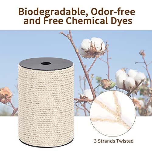 Macrame Cord 4mm x 165Yards (495Feet), Natural Cotton Macrame Rope - 3 Strands Twisted Macrame Cotton Cord for Wall Hanging, Plant Hangers, Crafts, Gift Wrapping and Wedding Decorations - color: Natural Color, size: 0.16 in x 165 yd