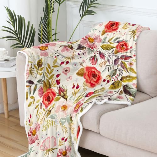 Floral Throw Blanket Vintage Floral Fleece Blanket | Soft, Flannel, Warm, Boho Botanical Flower Fleece Throw Blanket, for Couch Bedroom Living Room 50X60 Inch - color: Beige, size: 50 X 60