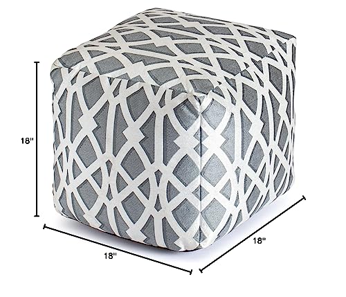 Anji Mountain Artisan Crafted Cotton Blend Pouf Ottoman | Versatile Floor Seating & Footstool for Living Room | Modern Boho Home Décor Accent | Filled Pouffe - color: Silvered Trellis