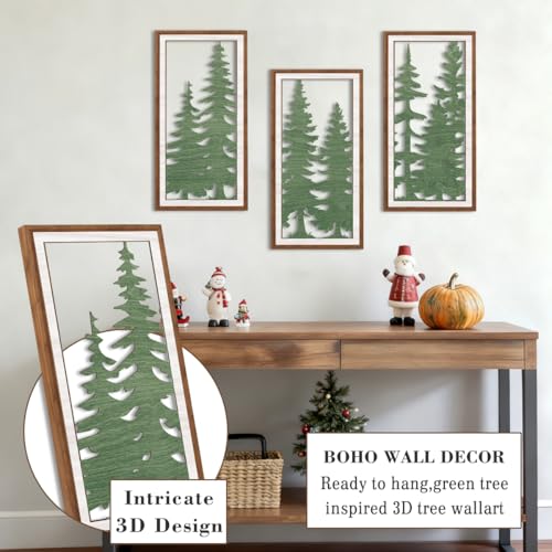 BINCUE Pine Tree Wall Art Boho,Forest Wall Decor,Green Tree Hanging Decor,Modern Mid Century Decor,Boho Wood Artwork Plants Leaves,Bohemian Prints for Home Living Room Bedroom Bathroom 8x16 Inches - color: Green Tree