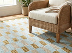 Hand Tufted Wool Rug with Scalloped Edges, Light Blue Plaid Pattern, Soft Area Rug for Living Room, Bedroom, and Nursery, Handmade Modern Accent Rug, Meadow Sky, 8'x10' - size: 8' x 10' (Rectangular)