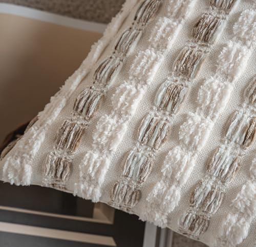 Caflife Boho Throw Pillow Covers 22x2 Inch Set of 2, Farmhouse Beige Striped Textured Chenille Decorative Couch Pillow Cases, Modern Rustic Accent Cushion Covers for Sofa Bed Living Room Bedroom - color: Beige, size: 22" x 22" (Pack of 2)