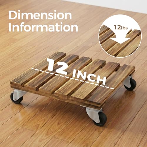 Bamworld Wood Plant Caddy with Wheels, 300lb Capacity, Heavy Duty Planter Stand with Wheels 12inch Plant Dolly 2 Pack Premium Quality, Ready to Use - size: 12inch-Square-2pack