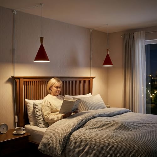 DEC LUCE DECOLUCE LIGHTING Modern Plug in Pendant Light Kitchen, Adjustable Hanging Lamps Plug into Wall Outlet for Dining Room, Bedroom, Living Room, Contemporary Wall Décor(Traffic Red) - size: funnel pendant light trafic red