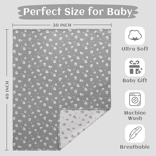 NTBAY 3 Layer Muslin Cotton Toddler Blanket, Jacquard Reversible Nursery Bed Blanket, Super Soft and Thermal for All Seasons, Decoration Gift, 30"x40", Dark Grey Elephant - color: Dark Grey Elephant, size: 30x40 Inch (Pack of 1)