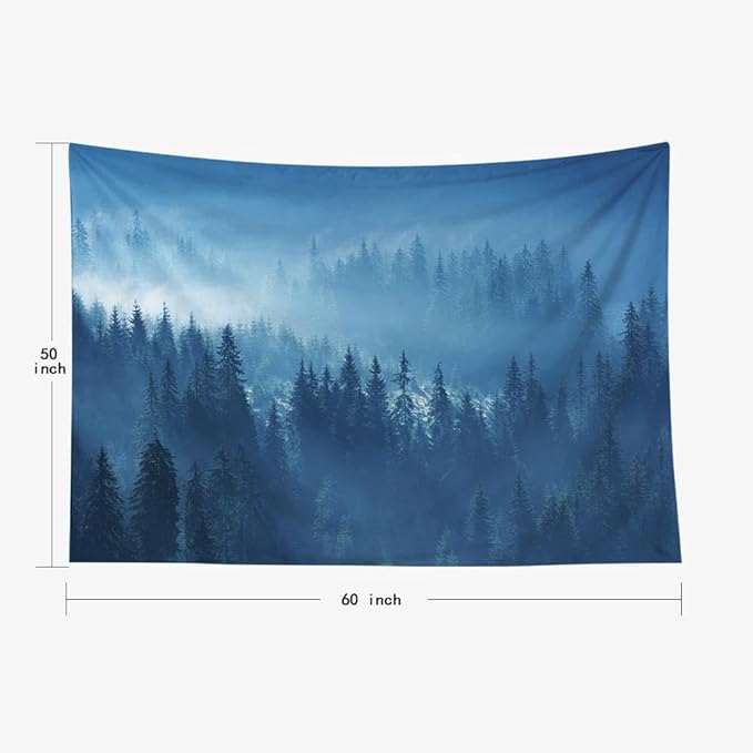 EMMTEEY Misty Forest Tapestry Mystical Mountain Pine Forest in Fog Tapestries Wall Hangings Bathroom Wall Tapestry 60X50 Inches Present for Families