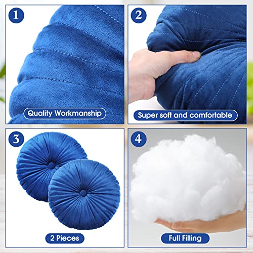 Namalu 2 Pcs Round Throw Pillow 13.8 Inch Decorative Round Velvet Floor Pillows Pumpkin Throw Pillows with Center Button for Thanksgiving Home Decor Living Room Sofa Couch Bed Chair (Navy Blue) - color: Navy Blue