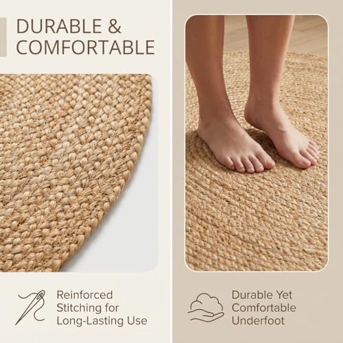 Boho Oval Jute Rug - Reversible Natural Fiber Hearth Carpet- Eco Friendly Floor Covering for Kitchen - Doorway Hand Woven, Natural,2' x 3' - color: Natural, size: 2' x 3' (Oval)