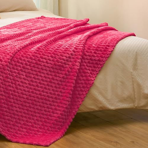 Vessia Flannel Fleece Throw Blanket(50x70 inch), 3D Jacquard Hot Pink Fuzzy and Warm Blanket for Couch,Sofa,Bed,Chair, 300GSM Super Soft Touch Cozy Lightweight Throw for All-Season Home Decor - color: Hot Pink-3d, size: 50x70 inch