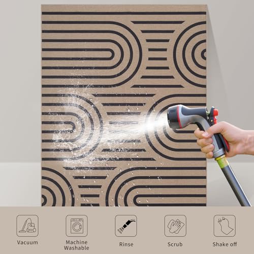Tangsoo Modern Easy Jute 2x3 Outdoor Washable Rug for Entryway,Non-Slip Rainbow Rug Farmhouse Small Throw Mats Neutral Indoor Floor Carpet for Entrance Front Porch Foyer Decor - color: Brown Six Rainbow, size: 2x3ft
