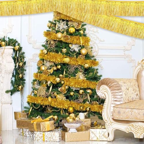 6 Packs 10 Feet Foil Fringe Garland Metallic Foil Tinsel Fringe Garland Wall Hanging Fringe Banner for Parade Floats, Wedding, Christmas，Birthday Party Halloween Decor (Gold) - color: Foil Fringe Garland-gold