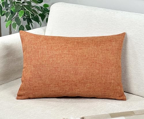 Aiking Home Imitation Burlap Lumbar Pillow Cover 12x18 Inch Vintage Faux Linen Rustic Natural Look, 1 Piece Elegance Farmhouse Style Accents Pillow Case for Indoor Use, Orange - color: Orange, size: 18" x 12" (Pack of 1)