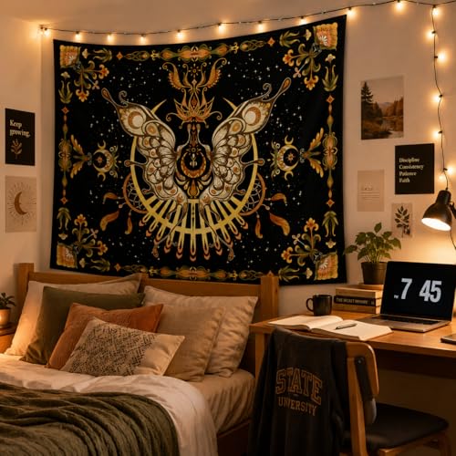 CHDGDHC Butterfly Moth Tapestry,Hippie Floral Aesthetic Wall Tapestries, Psychedelic Aesthetic Decor, Large Tapestry for Bedrooms, Living Rooms, and Dorms-60x44 Inch - color: orange, size: 60"L x 44"W