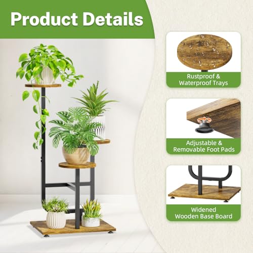 iDavosic.ly 3 Tier Plant Stand Indoor, Corner Tiered Multiple Flower Holder Shelf with Wooden Trays, Orchid Display Metal Rack for Patio Porch Living Room Balcony Outdoor, Modern Black & Rustic Brown - color: Rustic Brown, size: 3 Tiers
