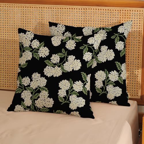 Black Spring Pillow Covers 16x16 Inch 2 Pcs Green Hydrangea Flower Decor Throw Pillows Vintage Floral Seasonal Summer Outdoor Decoration Pillowcase Linen Cushion Cover for Couch Sofa - color: Black Hydrangea, size: 16" x 16" (Pack of 2)