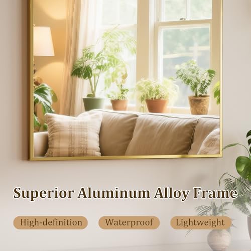 HARRITPURE Arched Bathroom Mirror - 30"x48" Gold Large Wall Mounted Vanity Mirror Aluminum Alloy Frame Arch Wall Mirror for Living Room, Bedroom, Entryway - color: Gold-1pcs, size: 48"L x 30"W