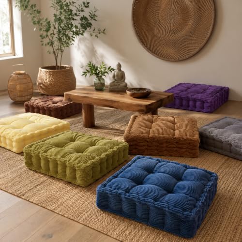 ChezMax Floor Pillow & Cushion, Large Meditation Chair Cushion, Thick Square Seat Pad, Soft Velvet Tufted Seating Pouf for Indoor/Outdoor Yoga Bench Rocking Chair Room Tatami Sofa, Coffee 20"x20" - color: Coffee L