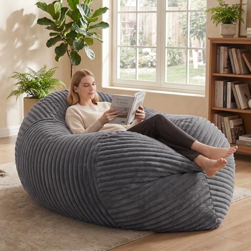 3 in 1 Bean Bag Chair with Memory Foam Filler, Beanbag Chairs for Adult with Washable Cover, Fluffy Oversize Bean Bag Chair Reading Lounger for Bedroom & Living Room (Dark Grey) - color: Dark Grey