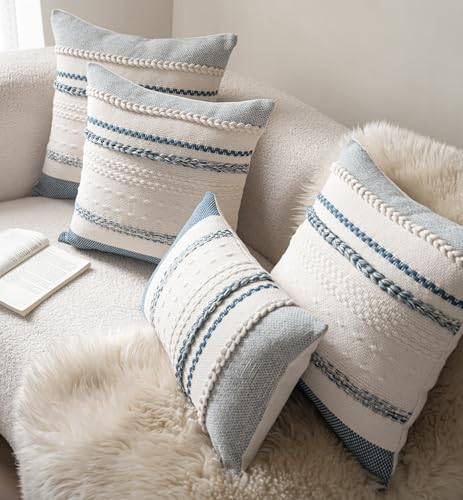 Cethom Boho Lumbar Pillow Covers 14x36 Inch Long, Blue Textured Decorative Couch Pillow Cases for Farmhouse Home Decor, Accent Cushion Cover for Sofa, Bed, Living Room, Bedroom, Pack of 1 - color: Blue, size: 36" x 14" (Pack of 1)