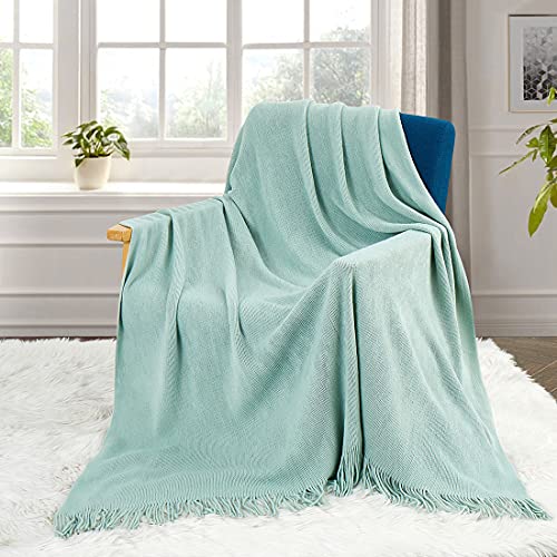 Homiest Decorative Knitted Throw Blanket with Fringe Soft & Cozy Tassel Blanket for Couch Sofa Bed (Light Green, 50x60) - color: Light Green, size: 50" x 60"