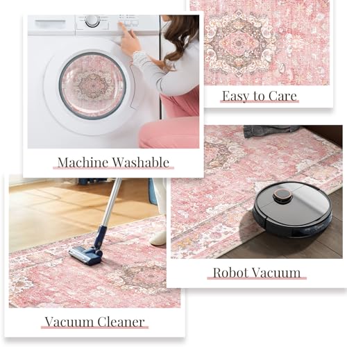 Small Rugs 2'x3',Pink Rug for Entryway Bathroom Kitchen Entrance Doormat,Boho Vintage Bohemian Distressed Washable Accent Indoor Mat Floor Throw Carpet Non Slip,Blush Floral Flowers - color: Pink, size: 2'x3'