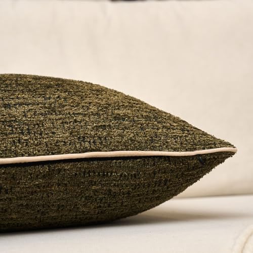 Yangest Chenille Pillow Cover 12 x 20 Inches, Thick Textured Rectangle Throw Pillow Cover Farmhouse Modern Soft Accent Couch Neutral Pillow Cover for Living Room Bedroom, Green - color: Olive Green, size: 20" x 12" (Pack of 1)