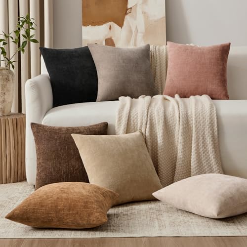 Set of 2 Textured Throw Pillow Covers Decorative Soft Accent Square Chenille Pillowcases Neutral Farmhouse Cushions Modern Home Decor for Couch Sofa Bedroom Living Room 18x18 Inch, Beige - color: Beige, size: 18" x 18" (Pack of 2)