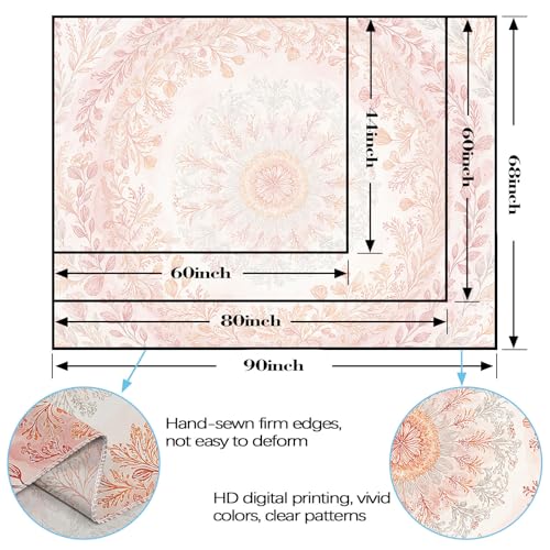 Wegklazax Watercolor Floral Mandala Tapestry, Soft Orange Botanical Wall Art for Room Decor, Cottagecore Aesthetic Home Decor 60" L x 44" W - color: Orange White, size: 60"L x 44"W