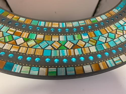 Handcrafted Decorative Wall Mirror, 24in Turquoise Mosaic, Coffee Brown, Green, Round, for Hallway, Bedroom, Bathroom, Living Room - color: Turquoise, Coffee Brown, Green