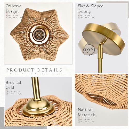 Mini Rattan Pendant Light Hemp Rope Rattan Light Fixture Woven Pendant Wicker Chandelier Boho Chandelier for Bedroom Kitchen Island - color: 8.7" Natural