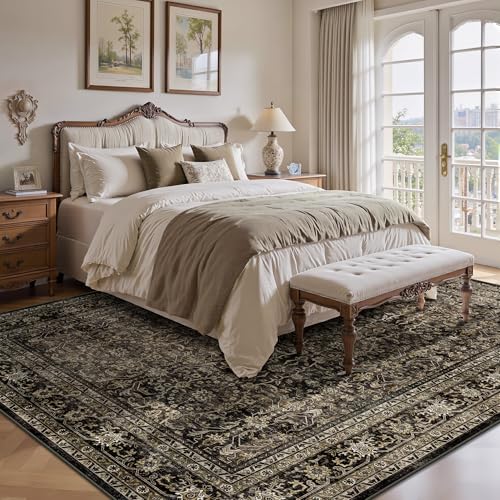 8x10 Area Rugs for Living Room - Washable Vintage Retro Large Rug, Soft Ultra Thin Non Slip Low Pile Traditional Distressed Boho Carpet for Bedroom Dining Room Home Office, Brown - color: C-vintage Brown, size: 8x10