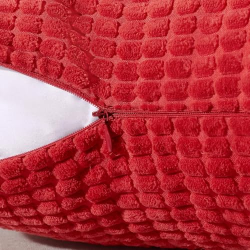 Softalker Throw Pillow Covers 12x20 Inch, Set of 2, Soft Corduroy Boho Stripe Decorative Pillow Cover, Couch Fluffy Pillow Cover for Farmhouse Home Decor Bed Living Room, Red - color: Yml Red, size: 20" x 12" (Pack of 2)