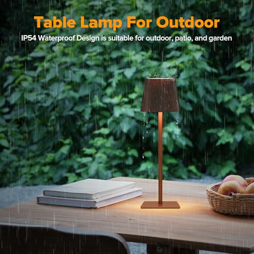 LUTEC 4 Pack Cordless Table Lamp,6000mAh Rechargeable Battery Operated Desk Lamp,Two Adjustable Heights,Waterproof, Touch Control & 3 Color Stepless Dimming for Restaurant/Bedroom/Bars/Outdoor (Brown) - color: Brown
