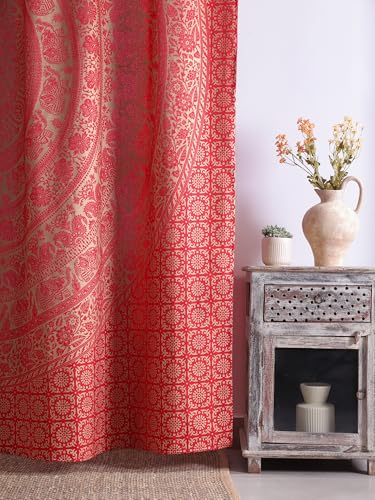 Popular Handicrafts Indian Hippie Bohemian Beautiful Elephant Color Mandala Curtain Panels Red Gold - color: Red Gold, size: 38"W x 83"L (Pack of 2)