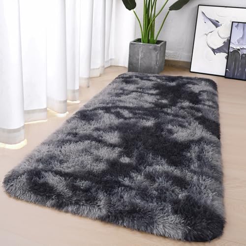 Chicrug Soft Runner Rugs for Bedroom Living Room Plush Fluffy Rug 2x4 Feet, Shag Furry Area Rug Carpet Non Shedding for Nursery Children Kids Girls Room Home Decorative, Grey and Black - color: Grey and Black, size: 2' x 4' (Runner)