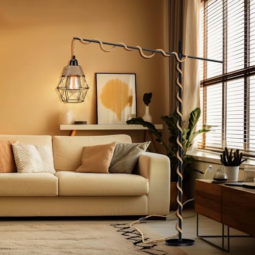 Plug in Pendant Light, Industrial Hanging Light with Plug in Cord, Hemp Rope On/Off Switch Farmhouse Pendant Light, Hanging Lamps for Dining Room - color: Beige