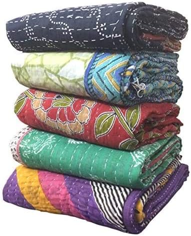 Indian Wholesale Handmade Cotton Kantha Quilts Vintage Bed Cover Throw Blanket Reversible Tribal Boho Bedding Bedspread Twin Size 54x84 Inches Multicolor Patchwork