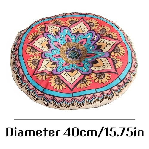 Mandala Round Floor Pillow - 16x16 inch Reversible Cotton Linen Meditation Cushion for Yoga, Balcony & Patio Decor (Colorful) - color: Colorful