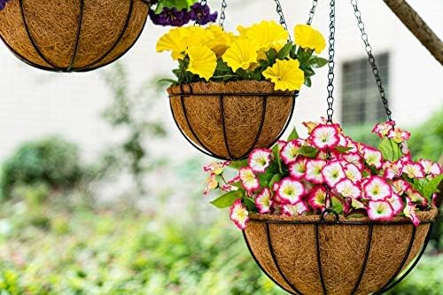 Kingbuy 14 Inch Metal Hanging Planter Basket with Coconut Liner, Wire Plant Holder Watering Pot for Indoor Outdoor Garden Balcony Patio Decoration - 2 Pack
