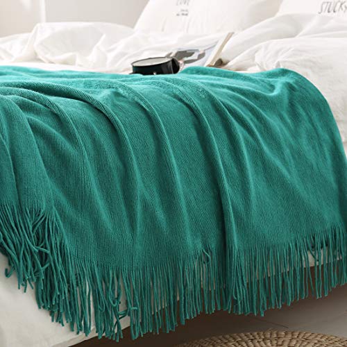 Homiest Decorative Knitted Throw Blanket with Fringe Soft & Cozy Tassel Blanket for Couch Sofa Bed (Teal,50x60) - color: Teal, size: 50" x 60"