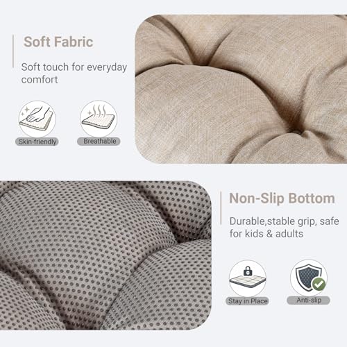 Large Square Floor Cushions Set of 2, 22 x 22 Inch with Non-Slip Bottom, Memory Foam Floor Pillow for Sitting, Meditation & Yoga, Soft Supportive Floor Seating Cushion for Adults & Kids (2, Oatmeal) - color: Oatmeal