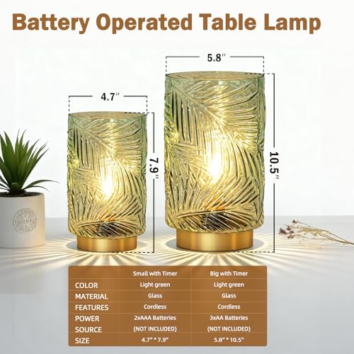 Battery Operated Table Lamp, Cordless Lamps for Home Decor, Battery Powered Nightlight with LED Bulb with Timer, Decorative Lights for Living Room Bedroom Tabletop Entryway Centerpiece Gift(Small LG) - color: Light Green, size: Small