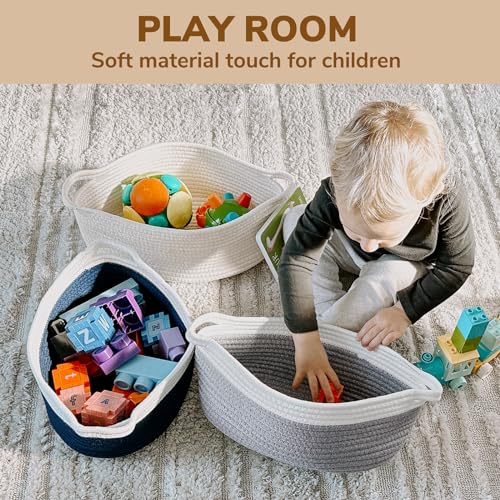 Goodpick Small Baskets for Gifts Empty, Easter Basket for Gifts Home Decor, Woven Burr Basket for Storage with Handles, Decorative Cotton Rope Baskets for Baby Shower Diaper Toy, 12" x 8" x 5" - color: Gray, size: 12x8x5 Inch (Pack of 1)